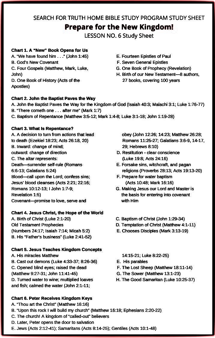 LESSON NO. 6 Study Sheet | Helping One Another By Prayer